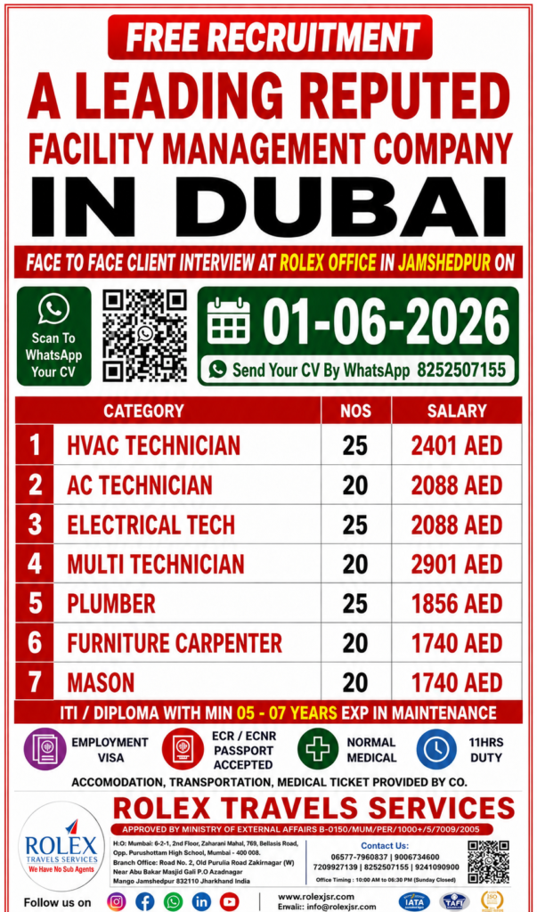 Urgently Requirements for Dubai face to face client Interview At our Rolex Office in Jamshedpur